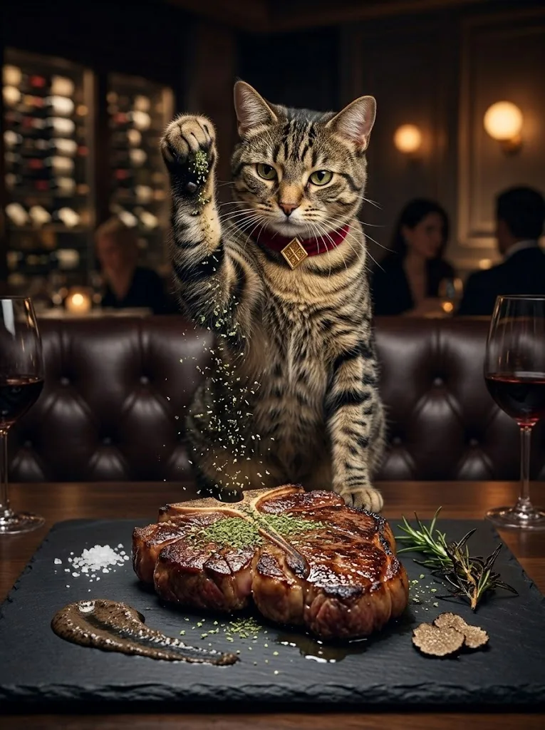 Cate salting a steak, restaurant style